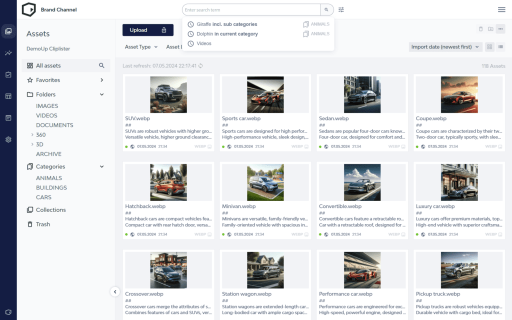 The DemoUp Cliplister DAM interface.