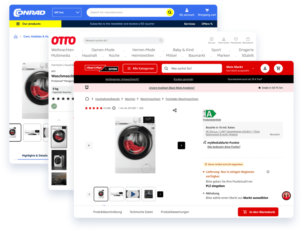 Examples of product detail pages from DemoUp Cliplister clients featuring accessible videos.