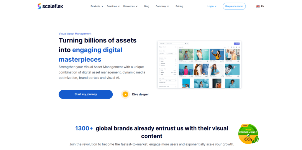 Scaleflex's homepage features a screenshot of its software.