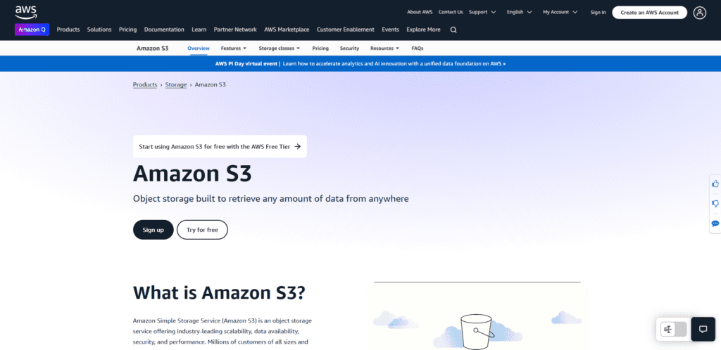 The Amazon Simple Storage Service (S3) homepage explains what it is.