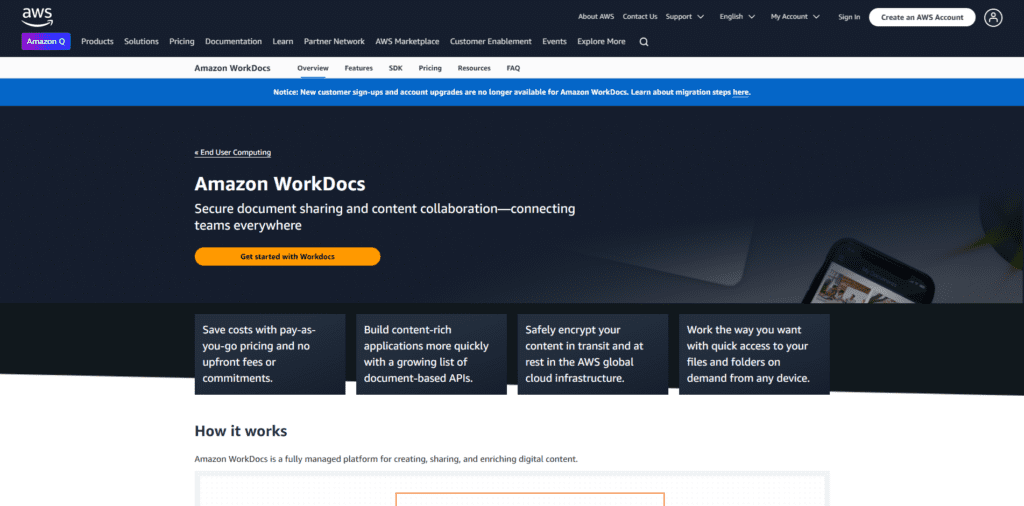 The Amazon WorkDocs page.