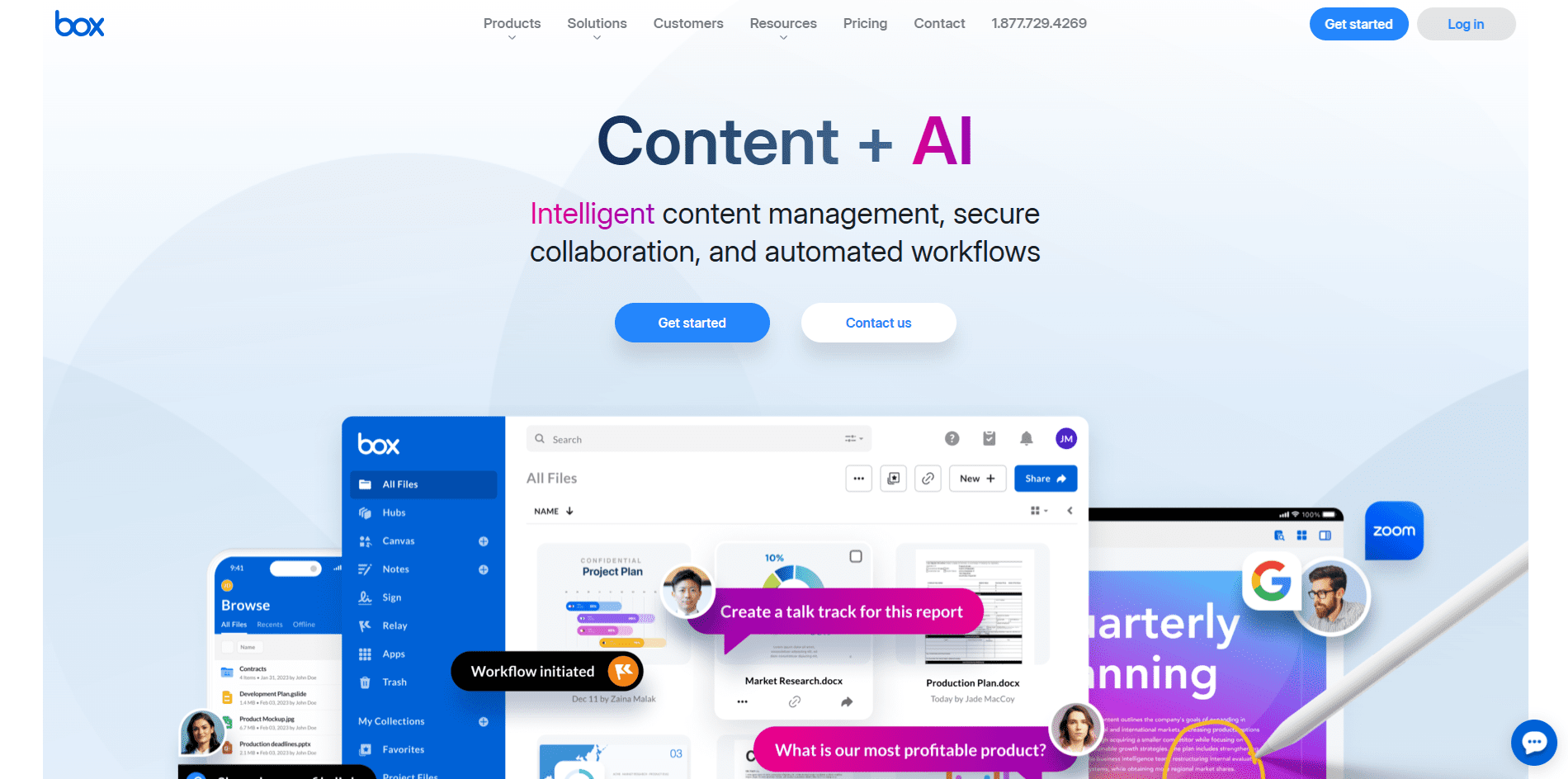 The Box homepage mentions its intelligent content capabilities.