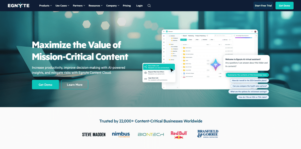 The Egnyte homepage.