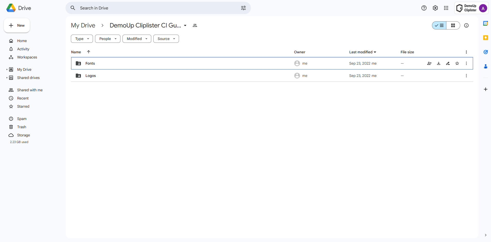 The Google Drive interface.