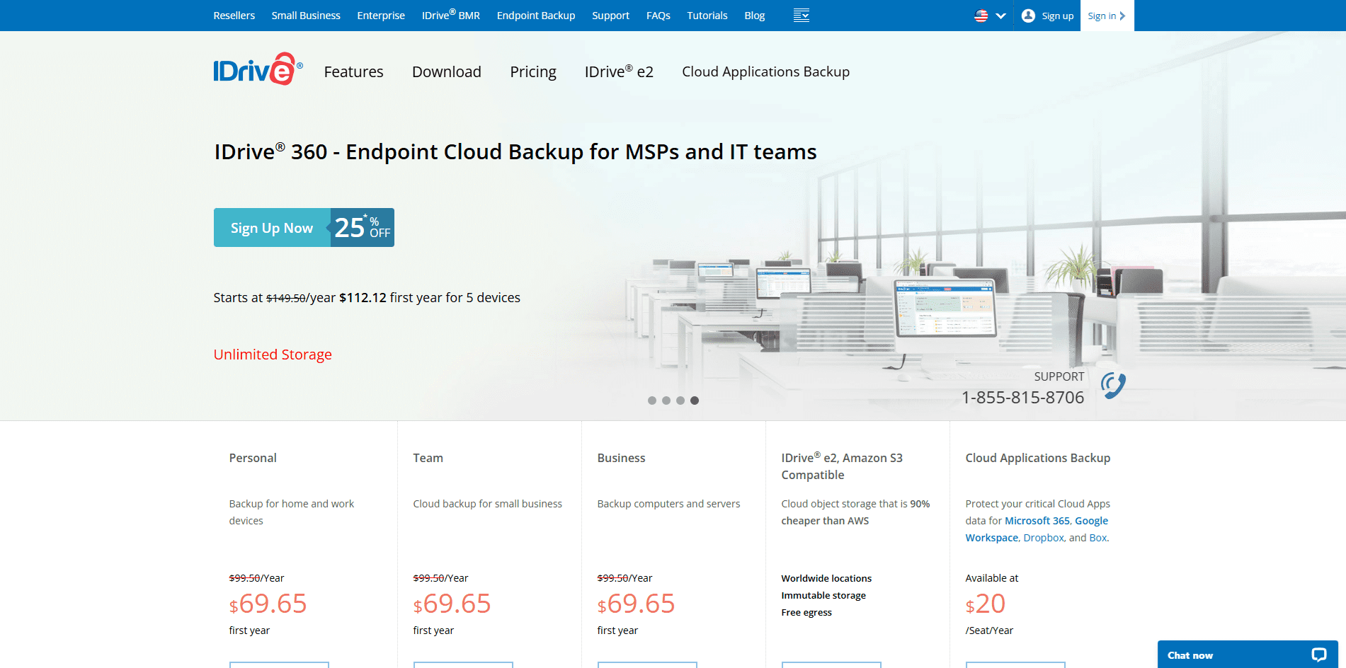 The iDrive homepage.