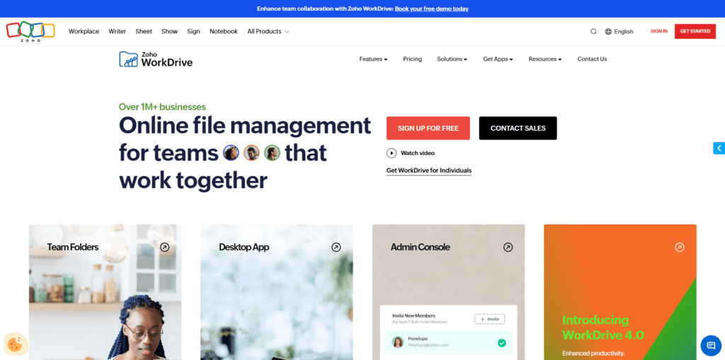 The Zoho WorkDrive homepage.