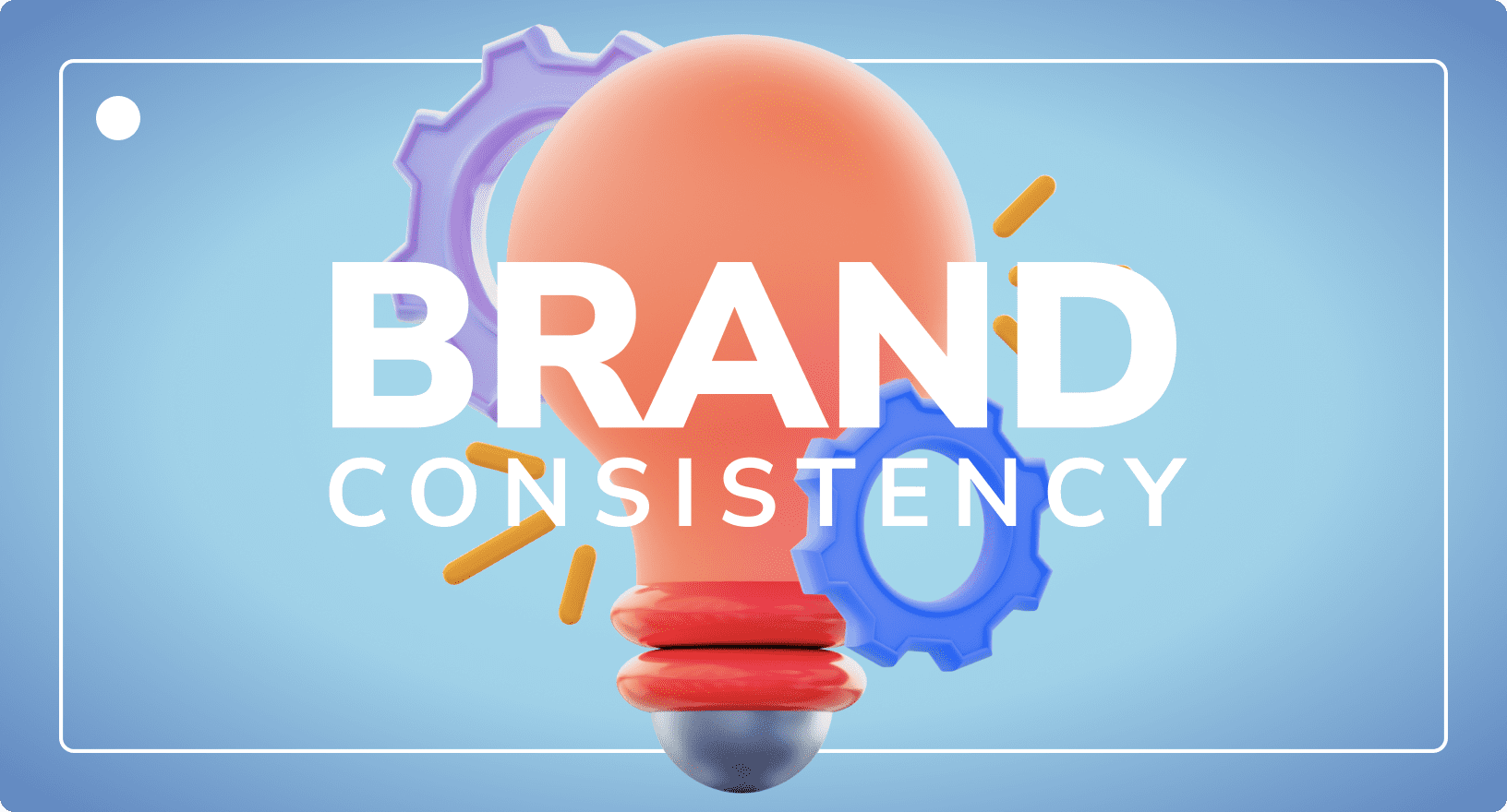 Illustration of brand consistency showing a lightbulb with gears and abstract shapes, symbolising consistent branding systems and processes.