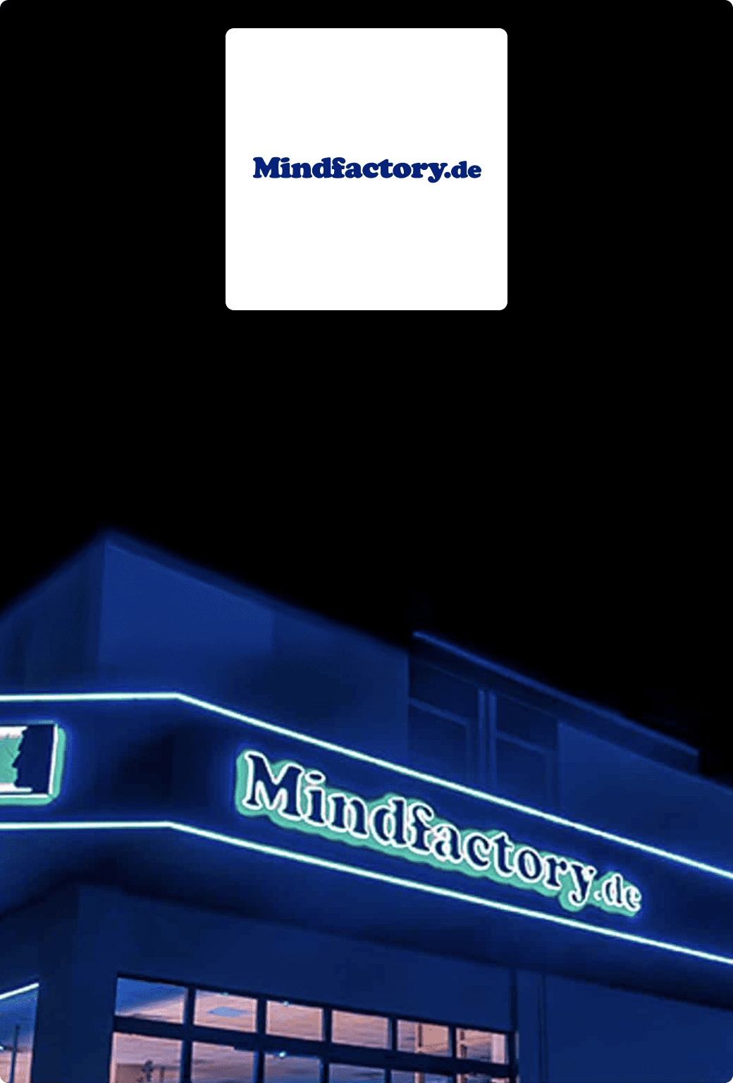 The Mindfactory headquarters at night.